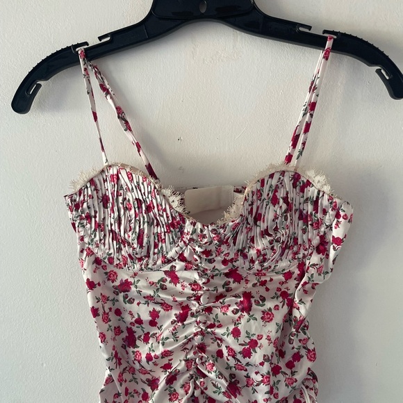 For Love & Lemons Mel rose white red floral bustier cropped top 37431 - Picture 2 of 12